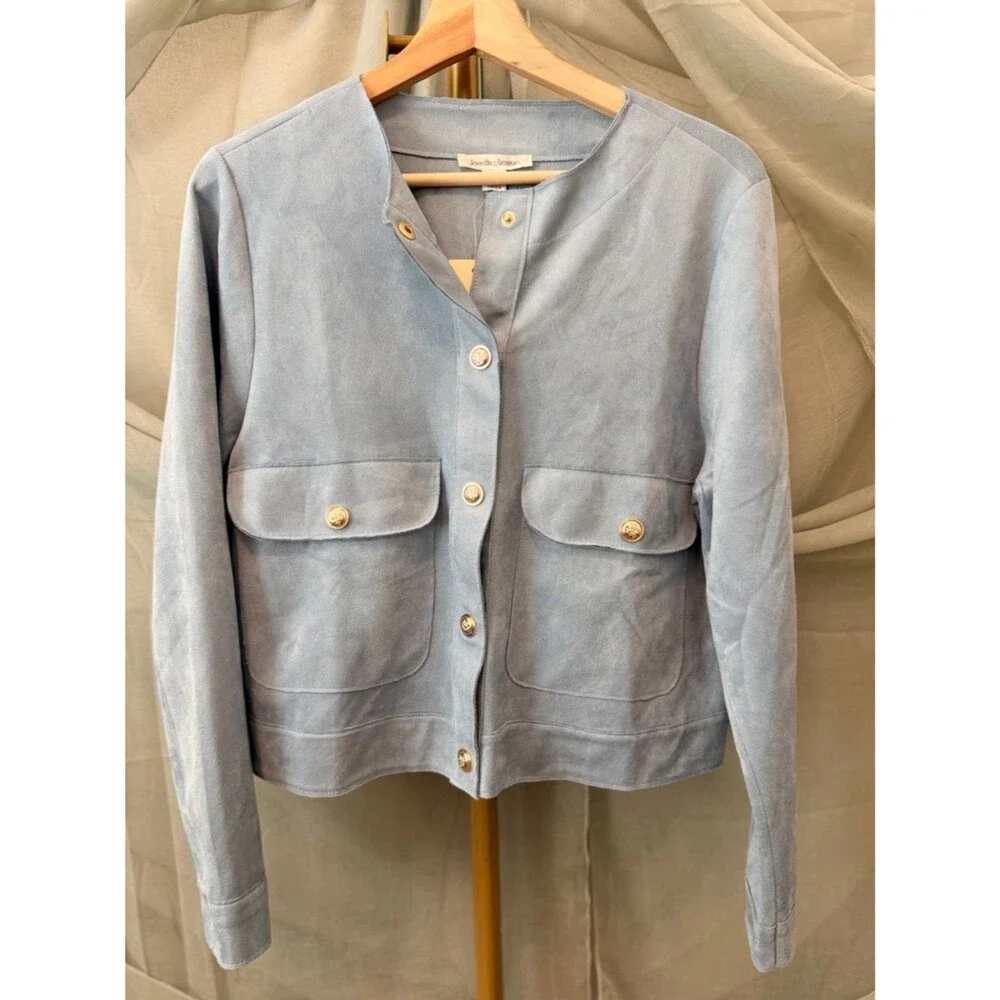 JohnPaulRichard Light Blue Suede Button-Front Jacket
